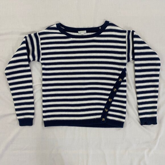 Garnet Hill Striped Sweater w/Button Decoration Size Small Nautical Navy White - Picture 6 of 12